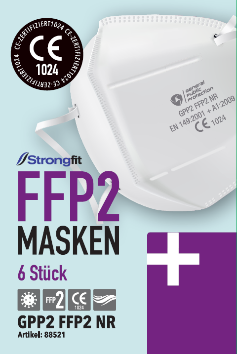 FFP2 Masken Strongfit, 6 Stück, CE, inkl. Halterung, MADE IN EU