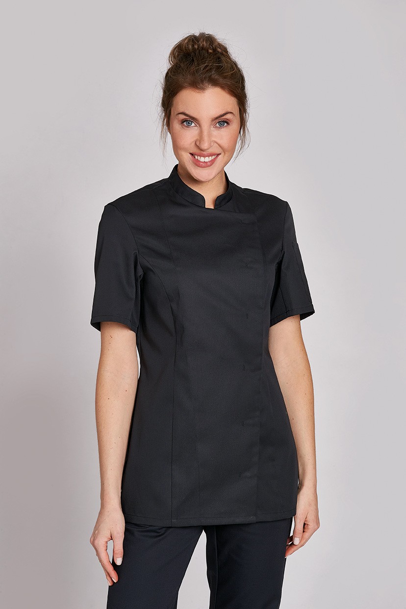Damen-Kochjacke, kurzarm, Farbe schwarz, Größe 34