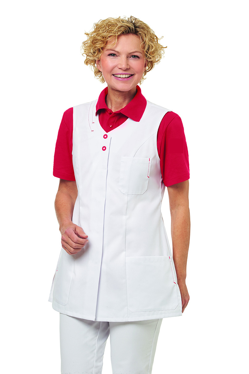 Damenkasack ohne Arm, Farbe weiß-rot, Größe 42